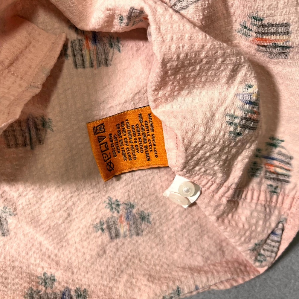 Tailor Vintage Luxe Performance Shirt Men Large Pink Seersucker Surf Hut Stretch - Picture 5 of 7